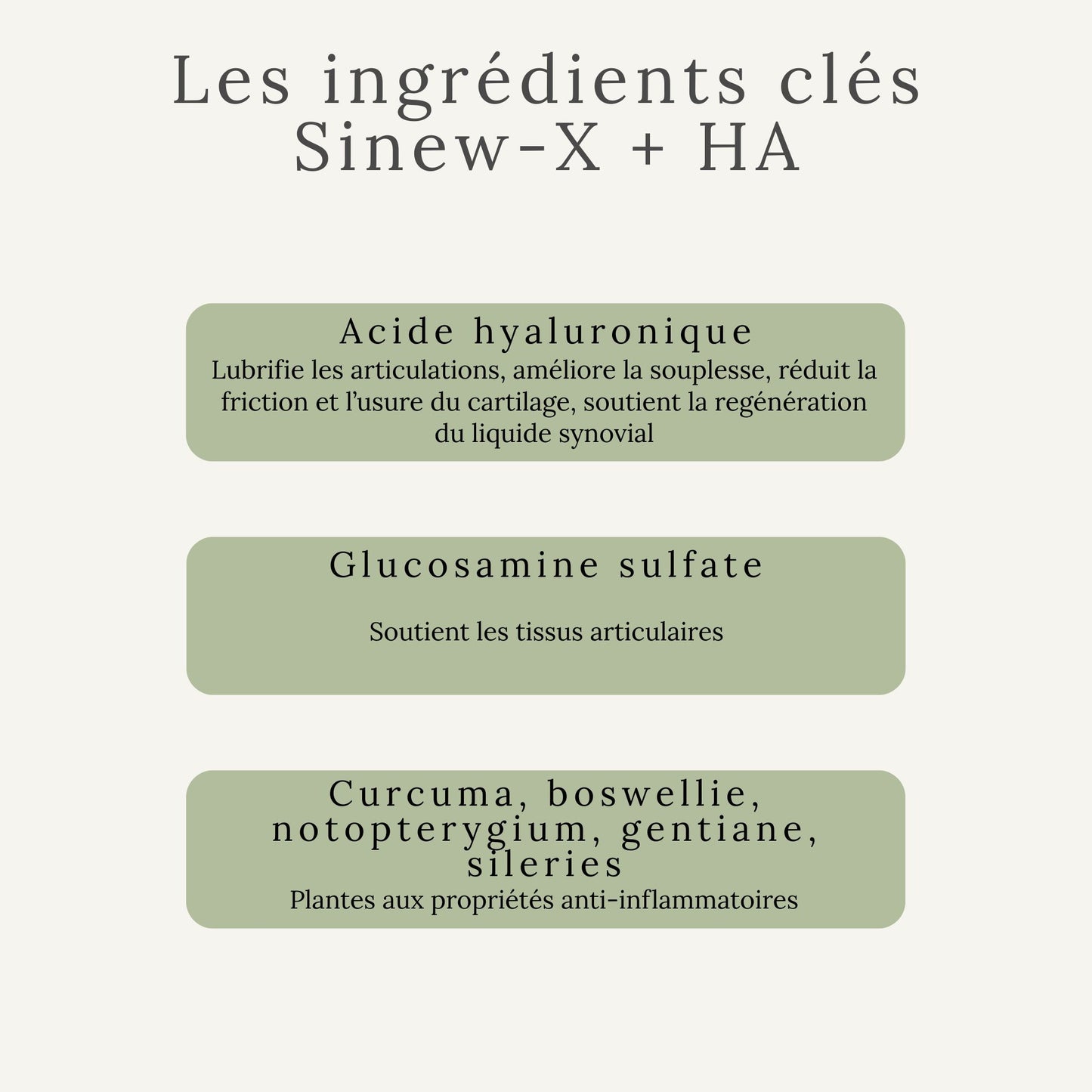 Ingrédients naturels du SINEW-X – soutien articulaire du cheval avec acide hyaluronique et glucosamine