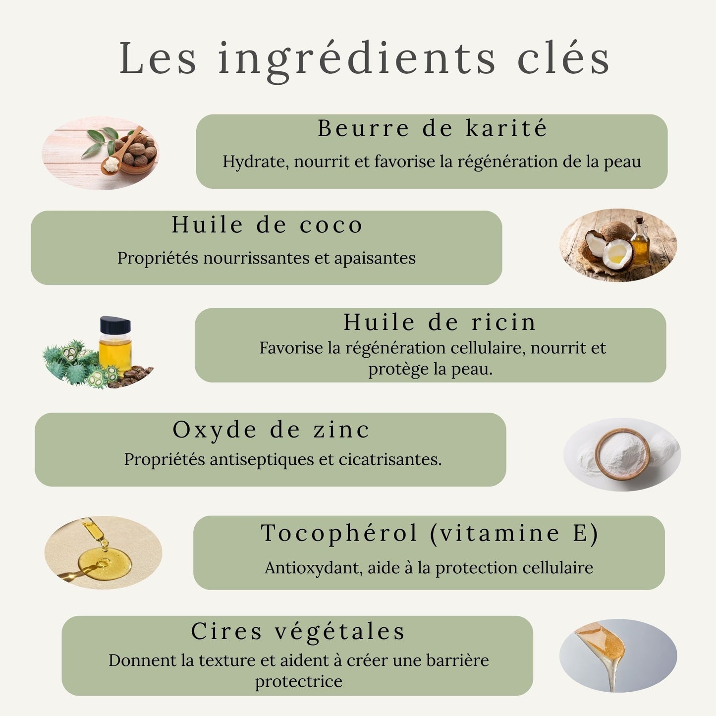 Ingrédients naturels du baume hydratant pour chevaux – beurre de karité, huile de coco, huile de ricin, sans produits chimiques