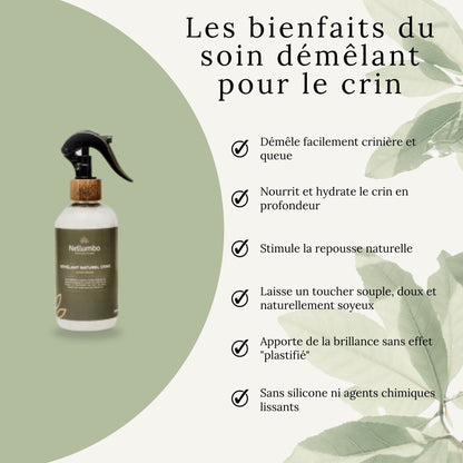 Crin de cheval brillant, souple et démêlé après application du soin naturel