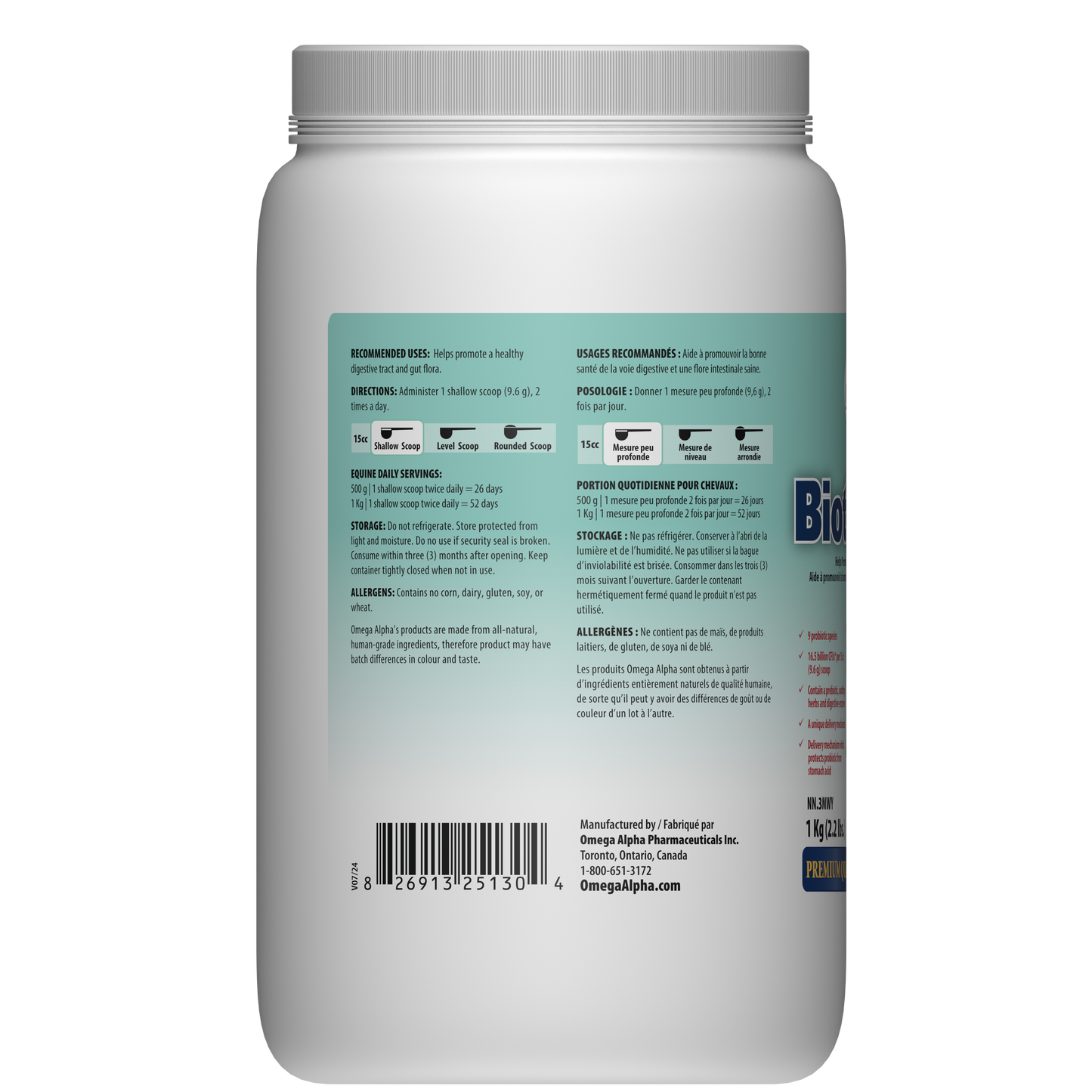 Biotic 8 Plus – Probiotiques, enzymes et soutien digestif naturel pour chevaux