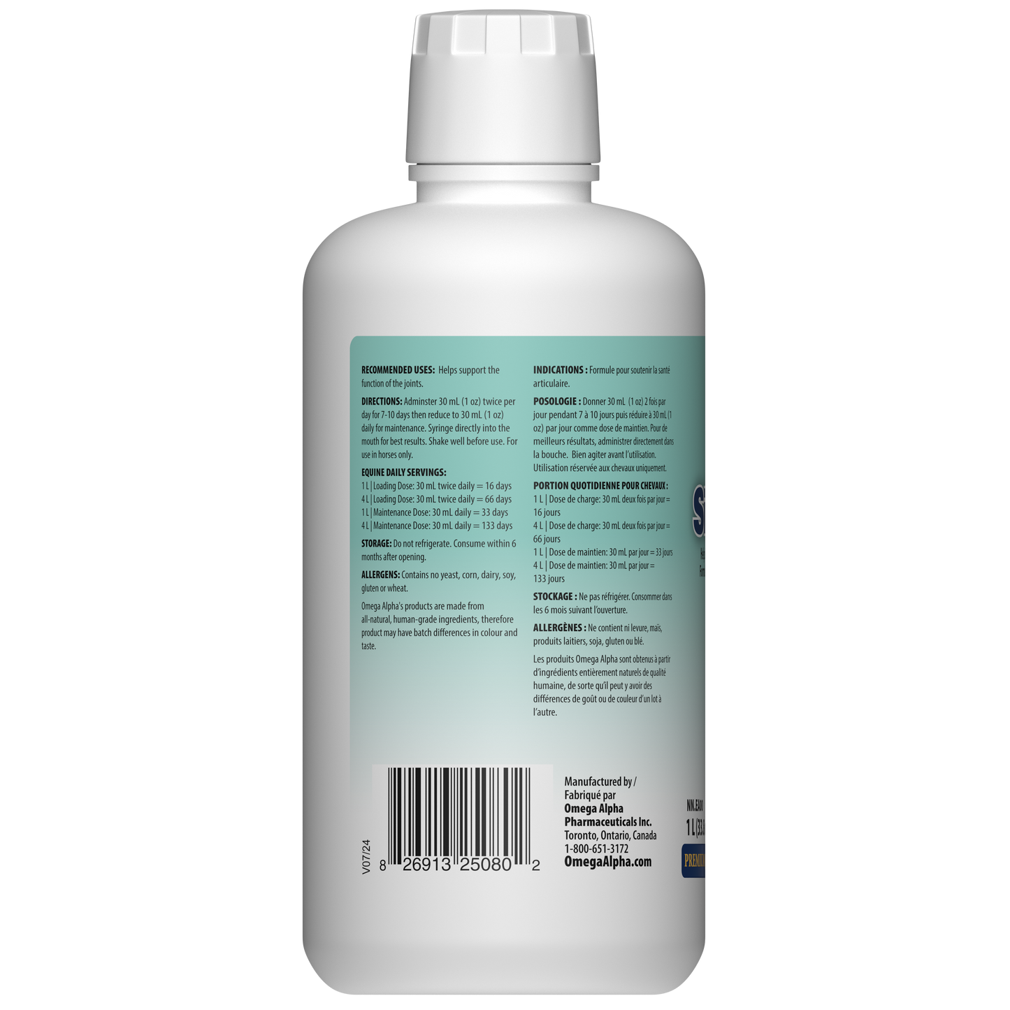 SINEW-X de la marque Omega Alpha – supplément naturel pour le soutien articulaire et locomoteur des chevaux 1 litre