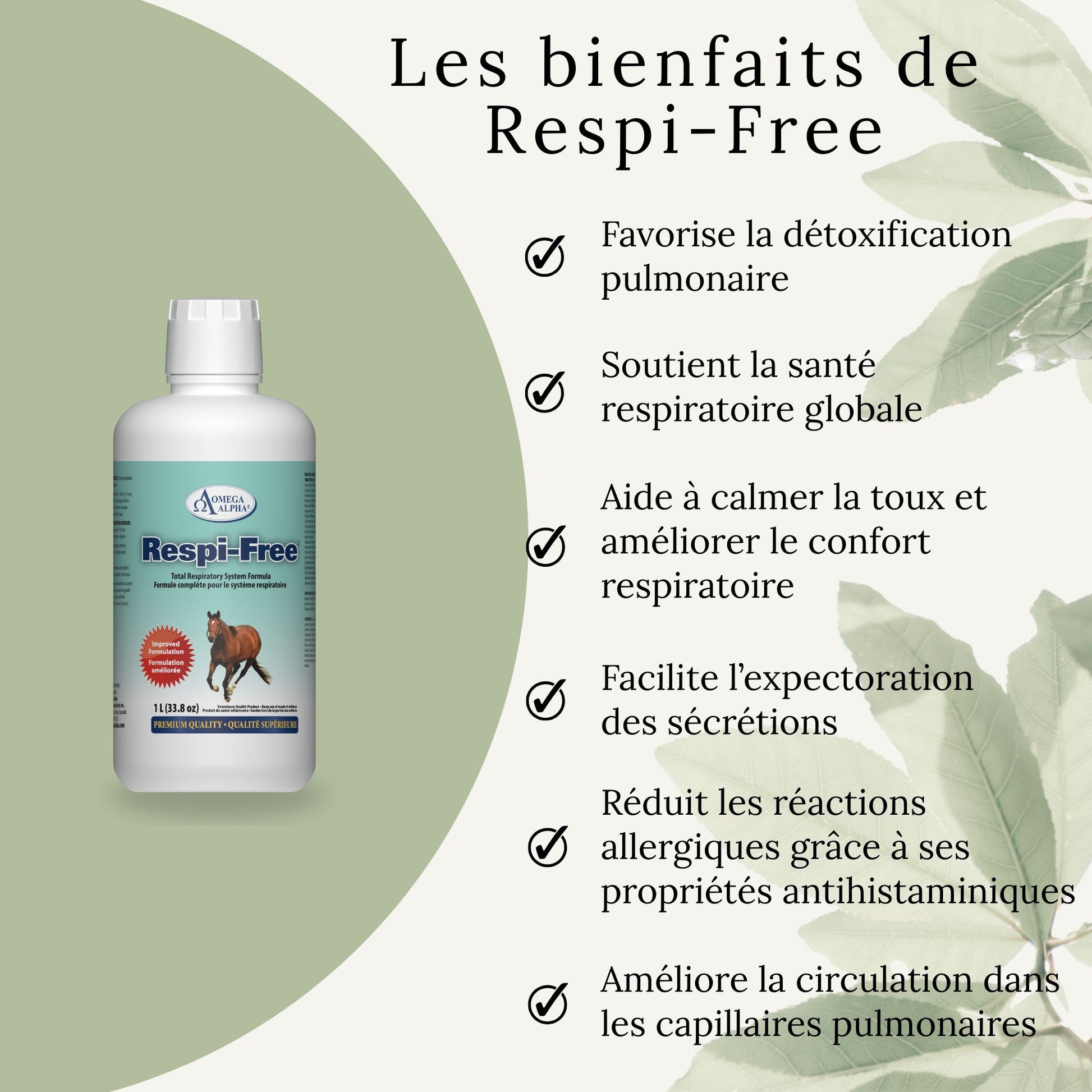 Effets de Respi-Free – meilleure respiration, confort, diminution de la toux et récupération du cheval